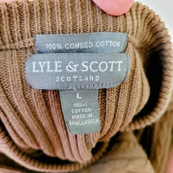 Lyle & Scott Mens Brown Cable Knit V-Neck Sweater L‎ Combed Cotton Scotland - Picture 4 of 6
